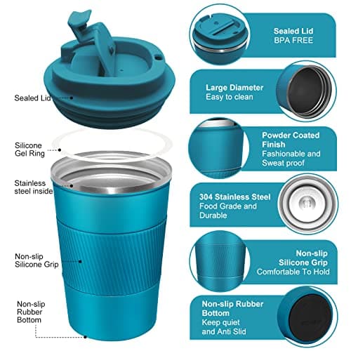 Dycietx Travel Mug with Leakproof Lid,Insulated Reusable Coffee Mug Hot&Cold Drinks/Tea,Portable Stainless Steel Thermal Takeaway Travel Coffee Cup Car//Picnic/Office/School (Blue) (CM03RD) — view 3