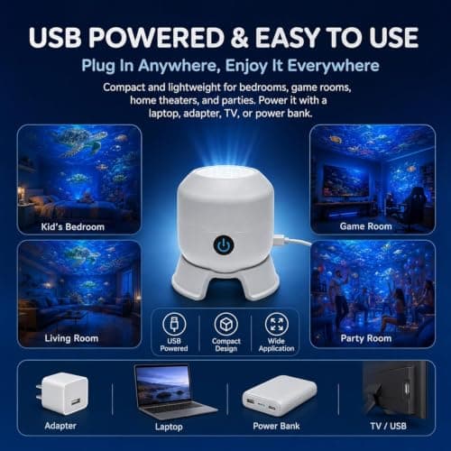 Kdely Dynamic Rotating LED Projector Light,USB Rechargeable 3D Wave Light Effect(Ocean) — view 4
