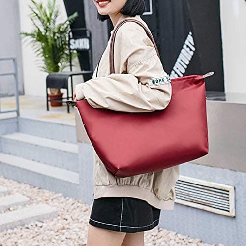 NOTAG Tote Bag, Stylish Waterproof Nylon Tote Handbag Ladies Tote Shopping Bag for Travel Beach (Wine Red) — view 2