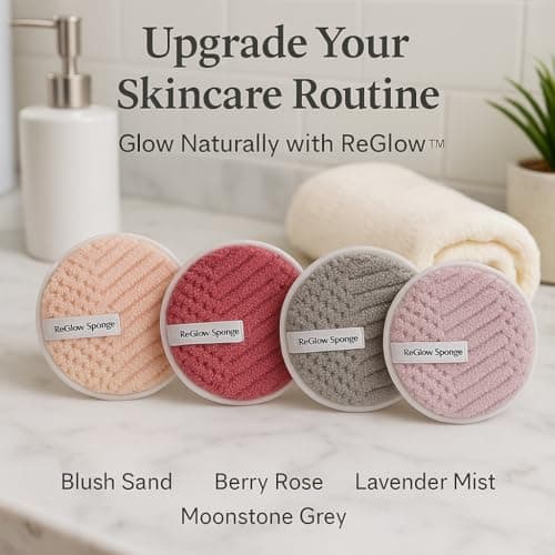 ReGlow Reusable Makeup Remover Pads (4 Pack) – Ultra Soft, Washable, Eco-Friendly Face Cleansing Pads – Gentle on Sensitive Skin – Removes Makeup with Water – Zero-Waste Beauty (Lavender Mist) — view 3
