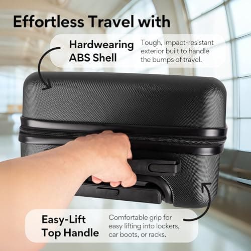 WORLD EXPLORER Black Cabin Suitcase 55x40x20cm, 34L ABS Hardshell, 4 Wheels — view 6