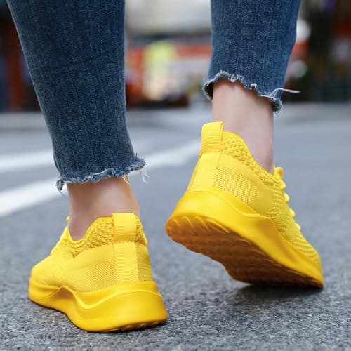 DLWKIPV Men's Trainers Lightweight Breathable Slip-On Sneakers with Anti-Slip Sole and Cushioned Casual Outdoor Sports Fashion Jogging Shoes for Running Walking Tennis Yellow UK Size 8 — view 2
