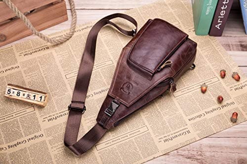 BULLCAPTAIN Men Chest Bag Genuine Leather Crossbody Shoulder Bag Sling Bags Backpack Messenger Bag Daypack For Business Casual Sport Hiking Travel Brown — view 2