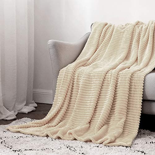 MIULEE Flannel Fleece Throw Blankets Soft Warm Comfortable Throws for Sofa Corduroy Fluffy Blanket Bed Throw for Bedroom Couch Travel Kids Bedroom Accessories 50x60Inch Cream — view 6