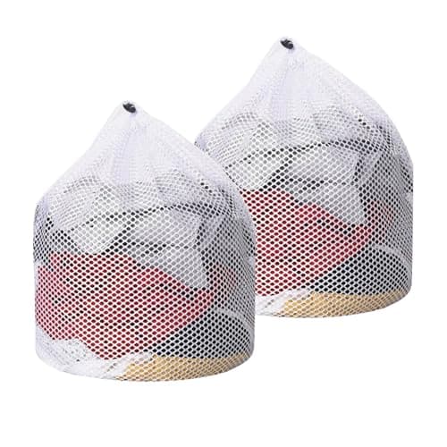 2 Pcs Reusable Mesh Laundry Bags with Drawstrings, 30 x 40cm, White