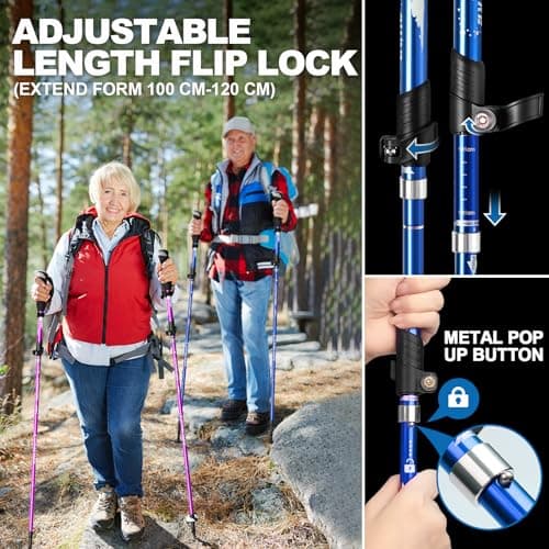 covacure Walking Poles, 7075 Aluminum Tri-fold, Adjustable Height, 2PCS — view 5