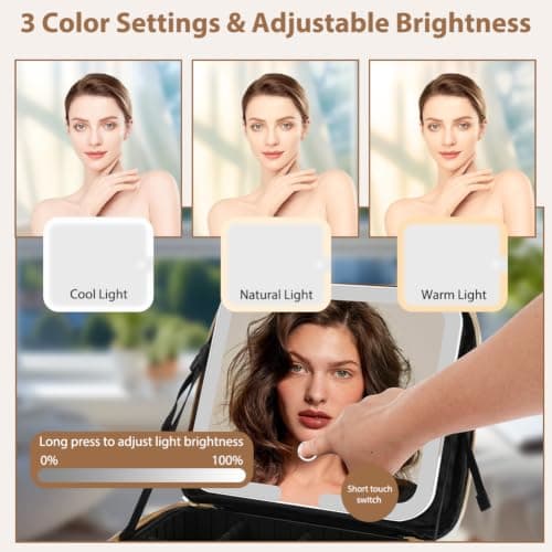 OSDUE Makeup Bag with LED Mirror, Cosmetic Organizer Case — view 3