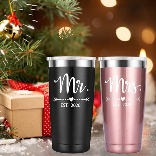 Mamihlap Mr and Mrs Est 2025 Travel Mug Tumbler.Newlyweds Couples Wife Bride To Be Newly Engaged Bridal Shower Gifts.Wedding Tumbler Idea for Bridal Showers Engagement.(20oz Black&Rose Gold) — view 6