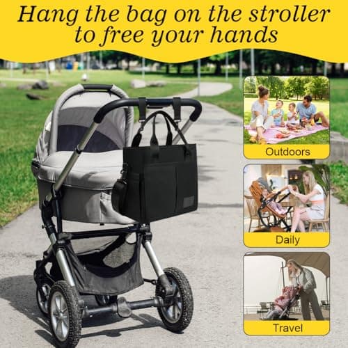 Aolso Baby Changing Bag, Multifunctional Nappy Changing Bags for Mom and Dad, Portable Messenger Tote Bag with Adjustable Straps,Maternity Diaper Bag Travel Tote Bag (Black) — view 6
