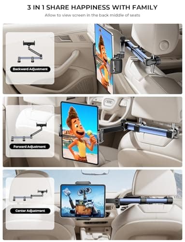 TRYONE Headrest Tablet Holder for Car Accessories : [18.11-inch Long Arm] 3-in-1 Backseat Tablet Holder for Kids Road Trip Compatible with iPad Switch Smartphones & Tablets or Other 4.7-13" Devices — view 2