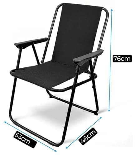 Aggloz | Folding Metal Beach Camping Chair Portable Garden Armchair - Foldable Lightweight Outdoor Picnic Seat | UK (Black) — view 2