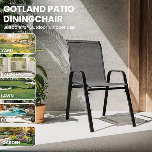 Gotland 2026 Stackable Garden Chairs Set Clearance, Upgrate Outdoor Garden Dining Chairs with High Back, Backrest Breathable Texteline Patio Chairs, Heavy Duty Frame, for Garden, Patio, Balcony — view 4