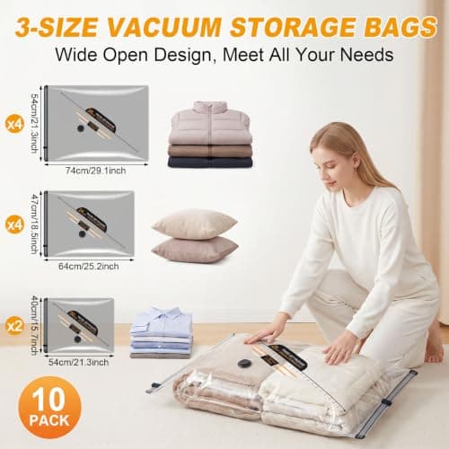10 Pack Vacuum Storage Bags with Wireless Electric Pump, 3 Combo Sizes — view 2