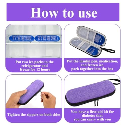 Insulin Cooler Travel Case,Small Medicine Cool Bag with 2 Ice Packs for Diabetic Needles Injection Pen Storage,Portable Monjaro Travel Case Medical Medication Insulated Box for Diabetes (Purple) — view 4