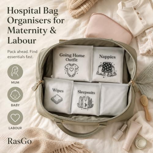 RasGo Hospital Bag Organisers for Maternity & Labour – 25 Pack Waterproof Ziplock Pouches Labelled & Blank – Mum & Newborn Baby Hospital Packing Set — view 3