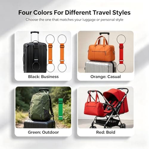 Elastic Fastening Belt for Luggage 4 Pack, Adjustable Suitcase Straps with Quick Release Buckles, Portable Travel Bag Straps in Black Red Orange Green, Elastic Rope Binding Strap for Luggage Bags — view 6