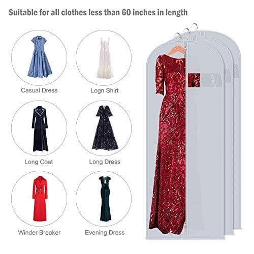 Mr Hsiung & Mrs Yin 60 Inches Long Suit Covers for Men and Women, 3PCS Foldable Garment Bag, Anti-moth Dress Bags Covers Long, PEVA Clothes Covers with Zip, Dust-proof Garment Covers on Open Rails — view 2