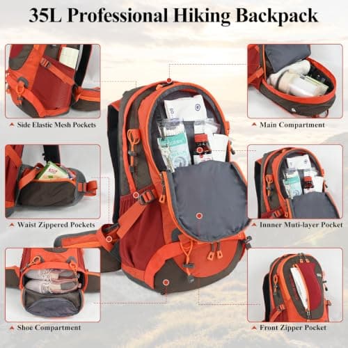 Hiking Backpack 35L, Waterproof Travel Rucksack with Shoe Compartment — view 3