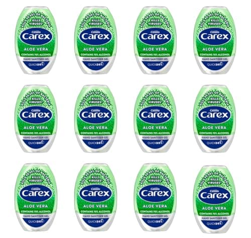 Carex Aloe Vera Antibacterial Hand Sanitiser Gel, Anti Viral Action, 70 Percent Alcohol, Cleans, Cares and Protects, Bulk Buy, Pack of 12 x 50 ml
