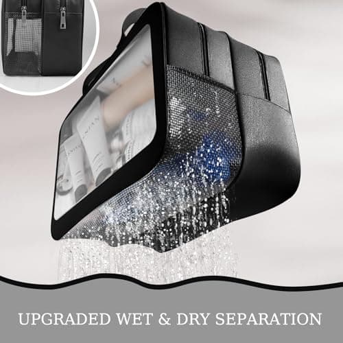 Clear Toiletry Bag, Wet Dry Separation PVC Makeup Cosmetic Bag, Large Capacity PVC Wash Bags with Handles for Women Girls Black — view 2