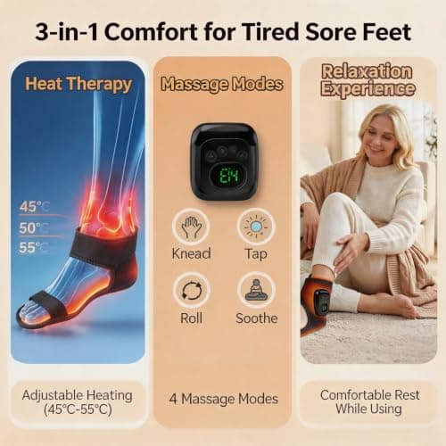 3 in 1 Wireless Foot Massager with Heat, 4 Compression Modes, Black — view 5