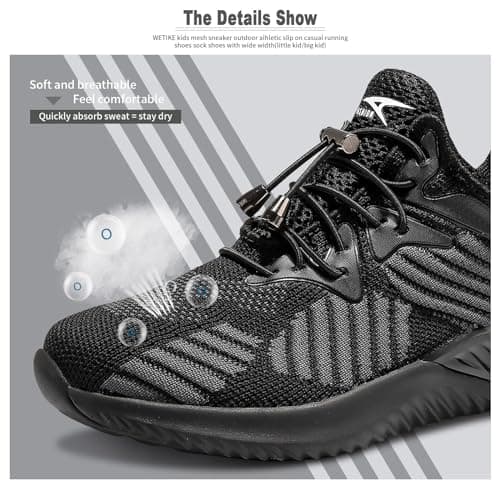 Elaphurus Kids Trainers Mesh Running Shoes Casual Sneaker Lighweight Athletic Shoes for Boys Girls ,BlackAll Black, 5 UK — view 3