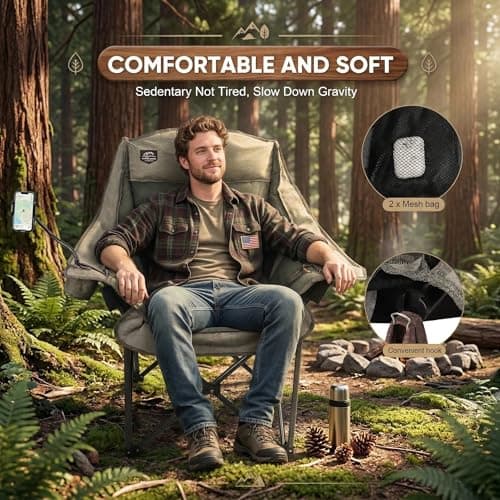 LANMOUNTAIN Oversized XL Folding Camping Chair, Heavy-Duty Support 400Lbs, Comfortable Adult Chair with Cup Holder, Phone Holder, Carry Bag, Perfect for Outdoor Activities (Brown) — view 6