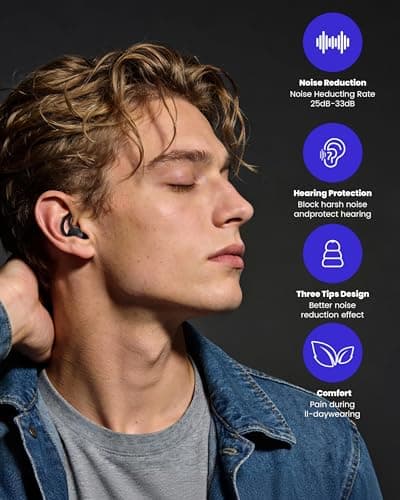 Ear Plugs for Sleep, Noise Cancelling Ear-Plugs Reusable Soft Silicone Earplugs for Sleeping, Snoring Partner, Travel, Deep Focus, Side Sleepers, Work & Studying, Comfortable,Black 2Pairs — view 3