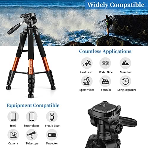 JOILCAN 74"/188cm Camera Tripod, Aluminum Tripod for DSLR/Canon/Nikon/Video — view 3