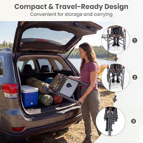 TANGZON Folding Camping Chair, Portable Comfy Directors Chair with Side Table & Cup Holder, Heavy Duty Oversized Seat for Garden Fishing Beach Picnic (Camouflage, 82 x 46 x 88 cm, no Storage Pocket) — view 6