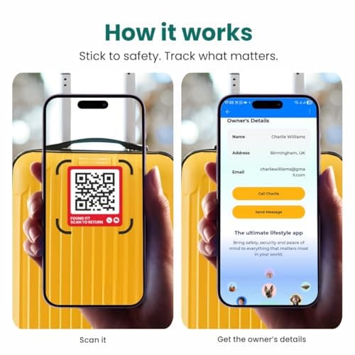 Letstrack 2Pcs Luggage Smart QR Tag | Real-time Scan Instant Alerts | Lost & Found Waterproof Label for Laptop Bags, Suitcase, Backpack | Masked Private Calling SOS Location Alert for iOS & Android — view 3