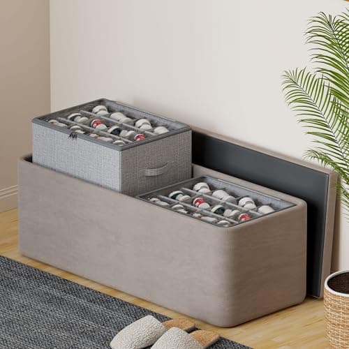 WANGIRL Fabric Shoe Storage Box, Fits 12 Pairs, Foldable Shoe Organiser for Wardrobe with Clear Lids, Bottom Support and Reinforced Handles, 1 Pack Grey — view 6