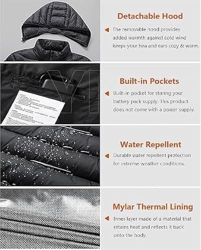 Unisex Heated Jacket Hooded Carbon Fibre Heated Outer Layer for Cold Days — view 4