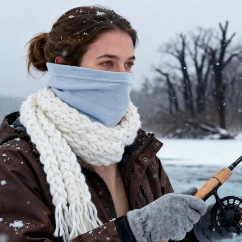 ACUSHLA Merino Wool Neck Gaiter, Ski Mask Neck Warmer Unisex, Light Blue — view 2