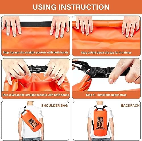 LATERN Waterproof Dry Bag, 20L PVC Dry Sack Backpack 100% Waterproof Bag with Adjustable Double Shoulder Strap for Kayaking Rafting Boating Hiking Camping Travel Fishing Sea Swimming (Orange) — view 5