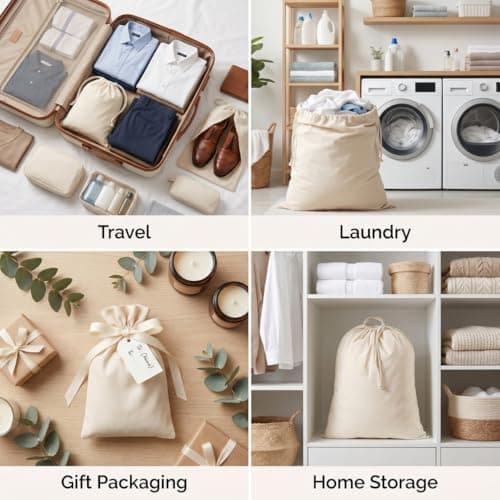 IMFAA Sack Drawstring Cotton Canvas Bags – Reusable, Eco-Friendly Storage & Laundry Bags for Clothes, Travel, Toys & Gifts (3, Large(40x50) Cm) — view 2