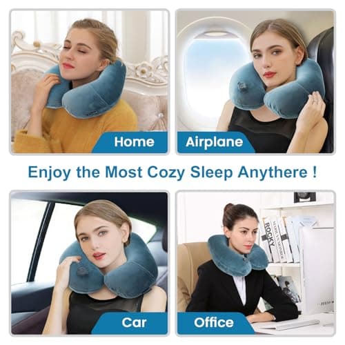 Keemall Inflatable Travel Neck Pillow for Airplane Train Car Washable Pillowcase U Shaped Office Napping Pillow — view 5