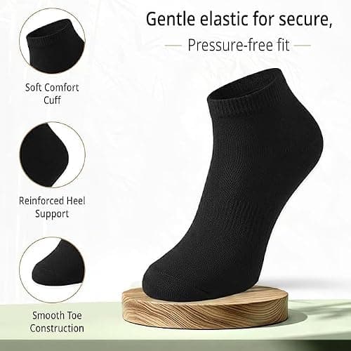 J&A MARTS Men's Bamboo Trainer Socks 6 Pairs | UK 6-11 Black | Soft Breathable No Show Ankle Socks | Moisture Wicking Trainer Liners for Running, Walking, Gym, Sports & Everyday Wear — view 6