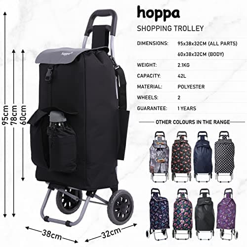 Hoppa 42L Large Foldable Insulated Shopping Trolley on Wheels, 2 Wheel — view 2