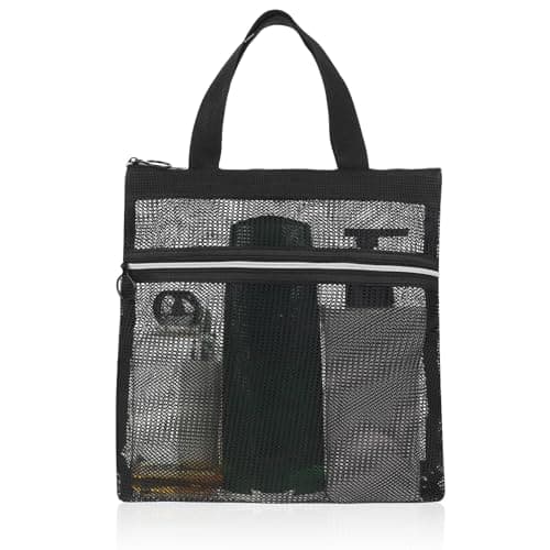 Giantree Mesh Shower Caddy, Portable Small Hanging Toiletry Tote With Zipper, Quick Dry for Gym, Travel, Camp, Beach, Sunscreen, Dorm & College Essentials (Black)
