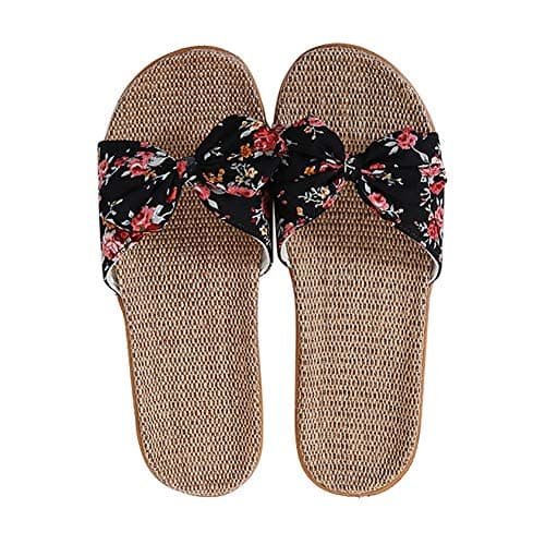 Women Slippers Non-Slip Linen Sliders Flip Flops Lovely Summer Sandals Lightweight Open Toe Footwear Sandals Casual Flat Sandals Indoor Outdoor Beach Slides Pool House Holiday Slippers