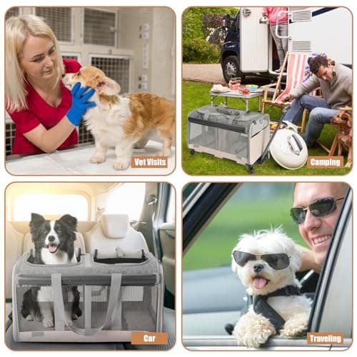 Double Compartments Rolling Cat Carrier with Wheels,Breathable for 2 Cats — view 6