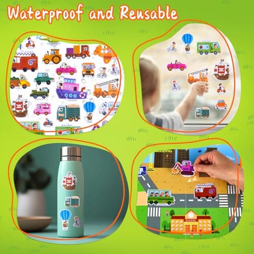 NEBURORA Reusable Puffy Sticker Book for Kids - 88 Pcs Waterproof Vehicle Scenes, Vibrant Colorful Travel and Educational Sensory Learning Toy Busy Book — view 4