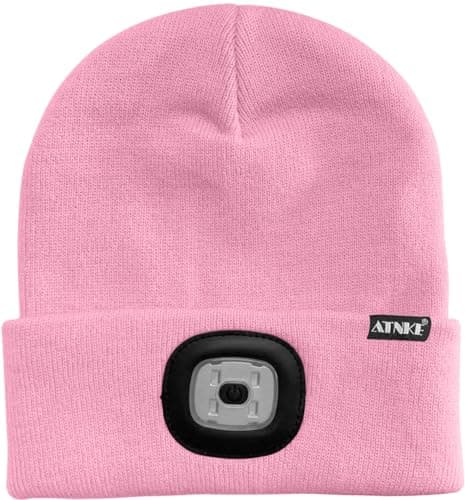 ATNKE LED Lighted Beanie Cap,USB Rechargeable Running Hat Ultra Bright 4 LED Waterproof Light Winter Warm Gifts for Men and Women/Pink — view 2