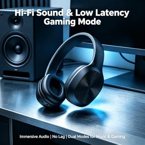 MGHOAQFRK Wireless Bluetooth 5.3 Over-Ear Headphones, Foldable Noise Cancelling Headset with Soft Ear Cups, Long Battery Life, Hi-Fi Stereo Sound & Low Latency, for Sports/Work — view 5