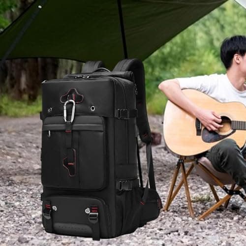 QLoztyse Mens Backpack Large Capacity Outdoor Hiking Rucksack Waterproof Oxford Cloth Daypack with Shoe Compartment and USB Port suitable for camping trekking, Black — view 5