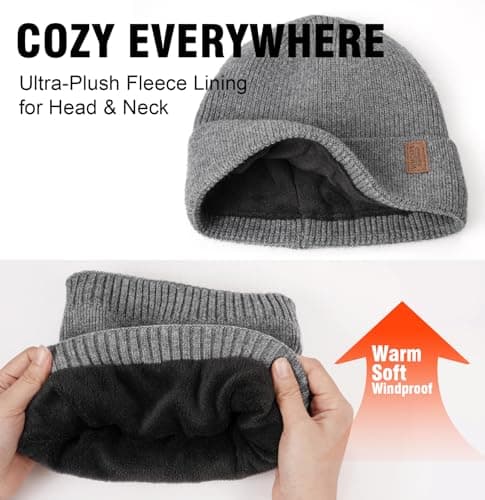 Wmcaps Winter Hat and Scarf Set for Men Women, Fleece Lined Knitted Beanie and Neck Warmer Soft Thermal Warm Accessories for Cold Weather, Unisex Christmas Birthdays Gift (Navy Blue) — view 2