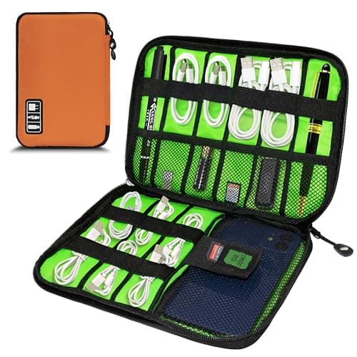 Miavers electronic organizer, electronic accessory pack, travel cable organizer, suitable for iPad Mini, hard drive, cable, charger (Orange, Single Layer- Medium)
