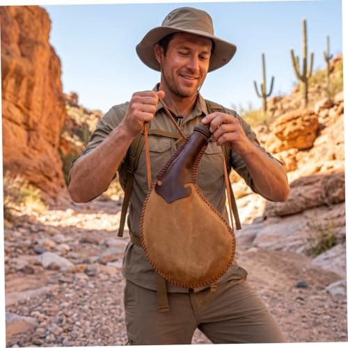 Medieval Water Bottle Water Drop Shaped Faux Leather Canteen, 18 Inch — view 3