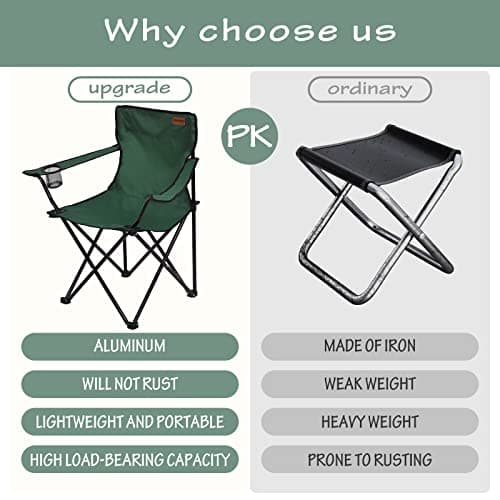 Rainberg Folding Camping Chairs, Comfortable Heavy Duty Structure, Extra Wide Garden Chair with Hard Armrest Foldable Fishing Chair Outdoor Fold up, Cup Holder with Carry Bag (Pack of 1, Green) — view 6